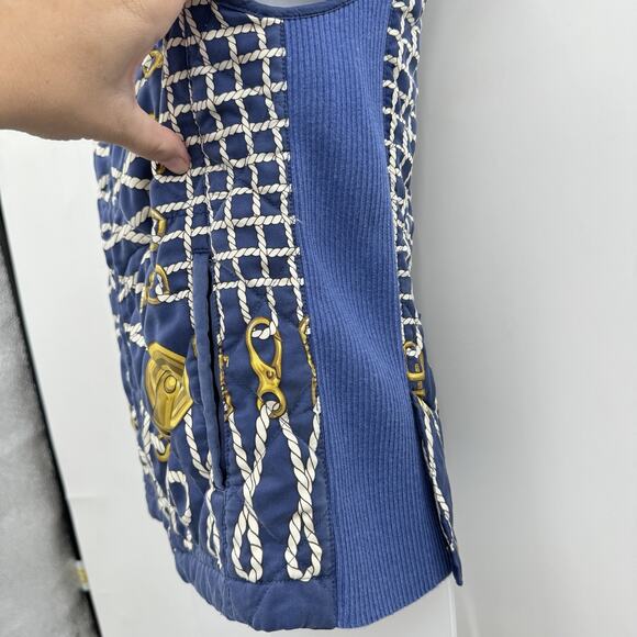 J. McLaughlin 100% Silk Nautical Quilted Vest Sz S Blue Preppy Resort Equestrian - Picture 4 of 13